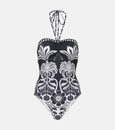 FARM RIO FLOWERS LEOPARDS HALTERNECK SWIMSUIT