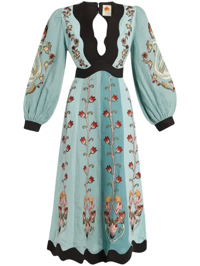 FARM RIO EMBROIDERED MIDI DRESS