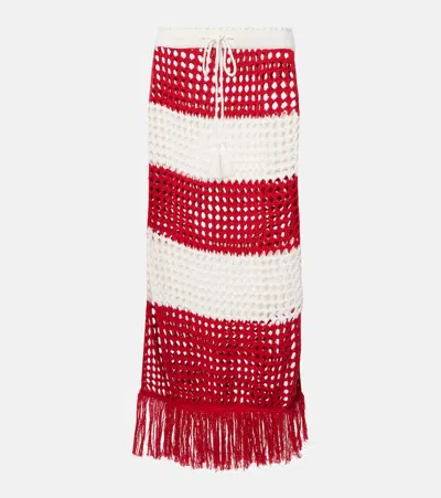 FARM RIO STRIPED CROCHET COTTON MAXI SKIRT