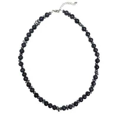FARRA BLACK OBSIDIAN WITH HEMATITE MEN'S NECKLACE
