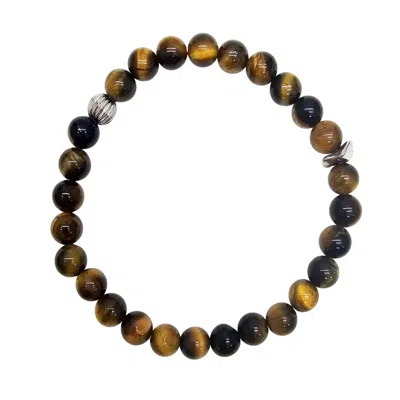 FARRA BROWN TIGER-EYE STONE FLEXIBLE MEN'S BRACELET