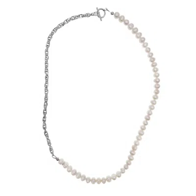 FARRA WHITE FRESHWATER PEARLS WITH CHAIN VERSATILE MEN'S NECKLACE