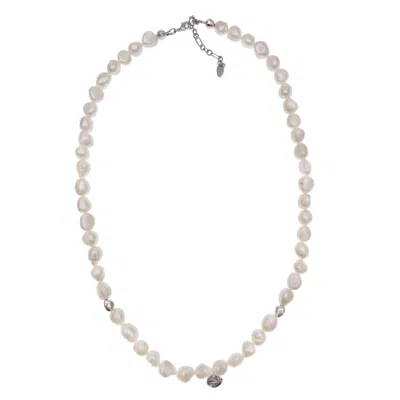FARRA WHITE FRESHWATER PEARLS WITH STERLING SILVER PENDANT MEN'S NECKLACE
