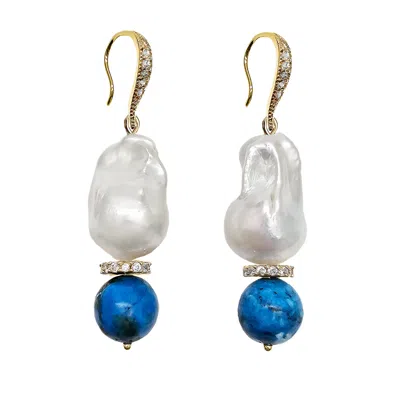 FARRA WOMEN'S BAROQUE PEARLS WITH BLUE GEMSTONE EARRINGS