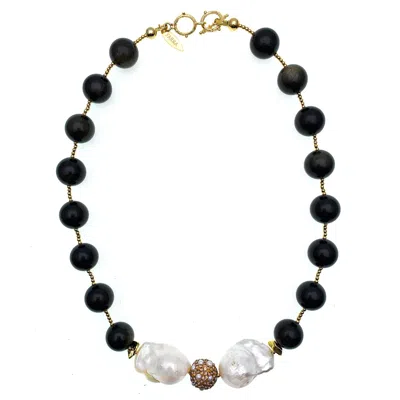 FARRA WOMEN'S BLACK GEMSTONE WITH BAROQUE PEARL STATEMENT NECKLACE