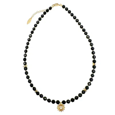 FARRA WOMEN'S BLACK OBSIDIAN WITH EVIL EYE PENDANT CHOKER