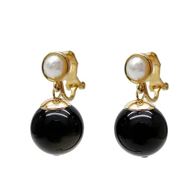 FARRA WOMEN'S BLACK OBSIDIAN WITH PEARLS CLIP-ON EARRINGS
