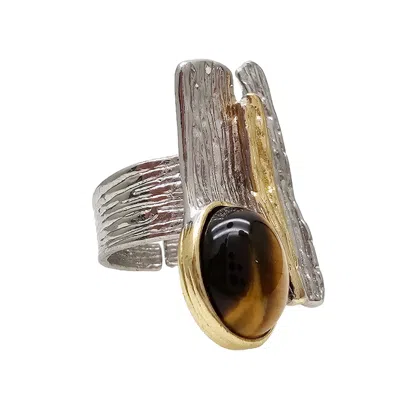 FARRA WOMEN'S BROWN TIGER EYE STONE STATEMENT RING