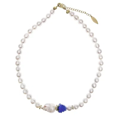 FARRA WOMEN'S FRESHWATER PEARLS WITH BLUE RASPBERRY NECKLACE