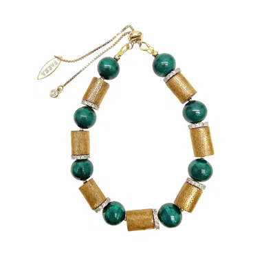 FARRA WOMEN'S GOLDEN CORAL WITH GREEN MALACHITE ADJUSTABLE BRACELET