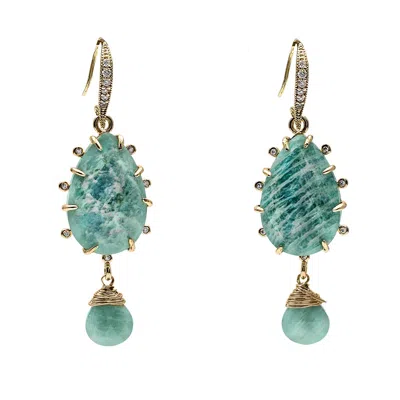 FARRA WOMEN'S GREEN TEARDROP AMAZONITE DANGLE EARRINGS