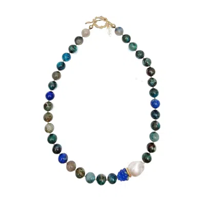 FARRA WOMEN'S PHOENIX LAPIS WITH BAROQUE PEARL AND BLUE RASPBERRY NECKLACE