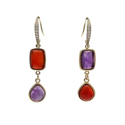 FARRA WOMEN'S RED AGATE AND PURPLE AMETHYST COLOR MATCHING DANGLE EARRINGS