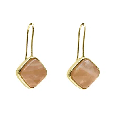 FARRA WOMEN'S ORANGE MOONSTONE SQUARE SHAPED MINIMALIST EARRINGS