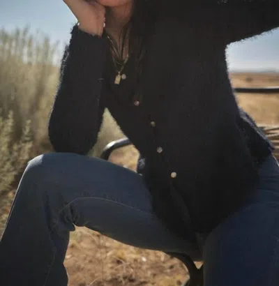 FASHION DISTRICT LA LIDA FUZZY KNIT CARDIGAN IN NAVY