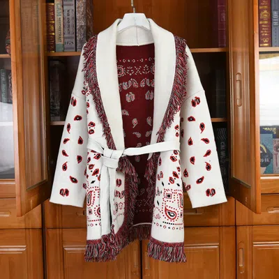 FASHION PIONEER 2020 DAMEN DESIGNER INSPIRIERT WOLLMISCHUNG QUASTE FRANSEN LANG STRICKJACKE