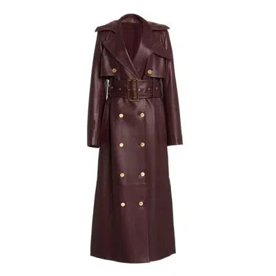 FASHION WOMEN'S BURGUNDY CLASSIC LONG COAT 100% PURE LAMBSKIN LEATHER FORMAL WEAR