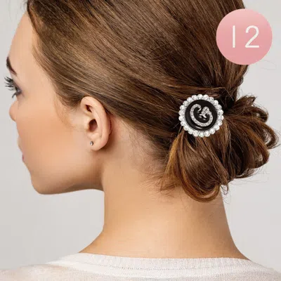 FASHNZFAB -G- 12PCS - CRYSTAL ACCENTED INITIAL MONOGRAM PONYTAIL HAIR BANDS