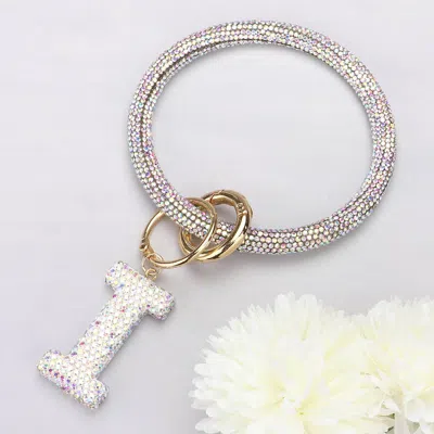 FASHNZFAB -I- BLING STUDDED INITIAL MONOGRAM CHARM BRACELET KEYCHAIN