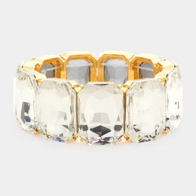 FASHNZFAB 1" H EMERALD CUT STONE STRETCH EVENING BRACELET