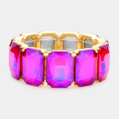 FASHNZFAB 1" H EMERALD CUT STONE STRETCH EVENING BRACELET