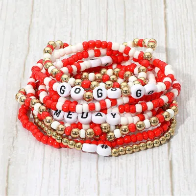 FASHNZFAB 10PCS - GO GAMEDAY MESSAGE BEADED STRETCH MULTI LAYERED BRACELETS