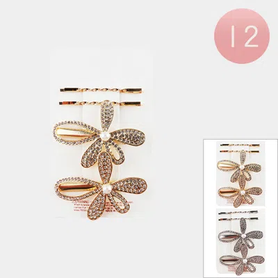 FASHNZFAB 12 SET OF 4 - STONE PAVED FLOWER POINTED HAIR PINS TWISTED BOBBI PINS SET