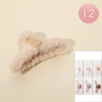 FASHNZFAB 12PCS - BUNNY ACCENT FUZZY PLUSH FUR HAIR CLAW CLIPS