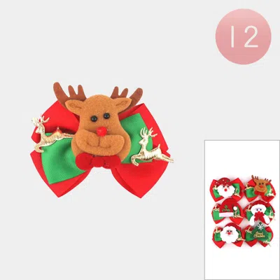 FASHNZFAB 12PCS - CHRISTMAS CHARM ACCENT HOLIDAY BOW HAIR CLIPS