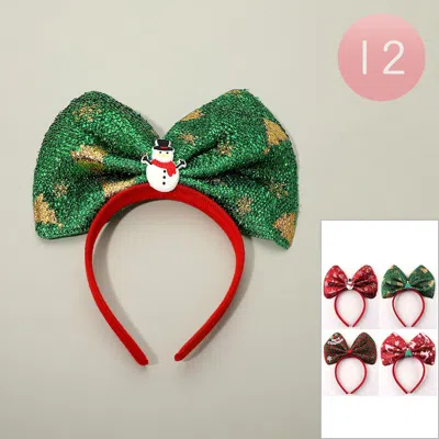 FASHNZFAB 12PCS - CHRISTMAS THEME CHARM ACCENT SPARKLED BOW HEADBANDS