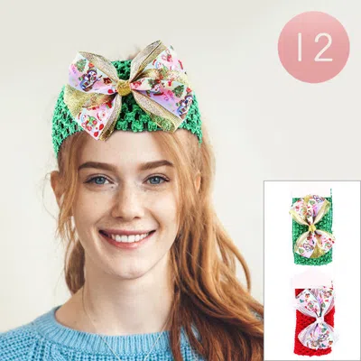 FASHNZFAB 12PCS - CHRISTMAS TREE SNOWMAN PRINTED BOW ACCENTED HEADBANDS