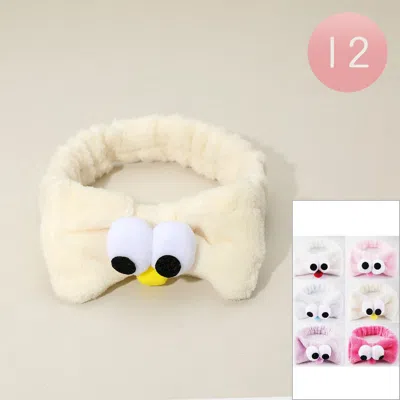 FASHNZFAB 12PCS - CUTE CARTOON EYES ACCENT SOFT STRETCH PLUSH BOW HEADBANDS