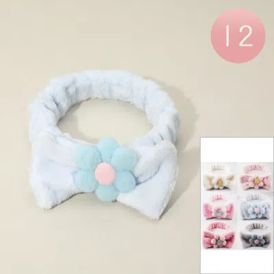 FASHNZFAB 12PCS - FLOWER ACCENT SOFT STRETCH PLUSH BOW HEADBANDS