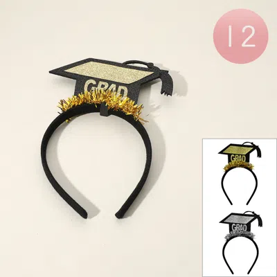 FASHNZFAB 12PCS - GLITTERED GRAD MESSAGE TINSEL GRADUATION HAT HEADBANDS