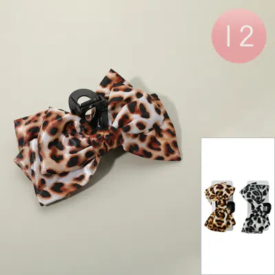 FASHNZFAB 12PCS - LEOPARD PATTERN PRINTED BOW HAIR CLAW CLIPS