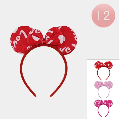 FASHNZFAB 12PCS - LOVE MESSAGE PRINTED BOW EAR POINTED HEADBANDS