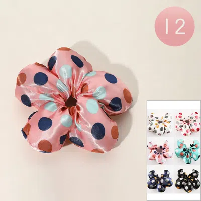 FASHNZFAB 12PCS - OVERSIZED POLKA DOT FLOWER HAIR SCRUNCHIES