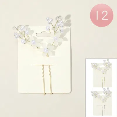 FASHNZFAB 12PCS - PEARL FLOWER BRANCH HAIR COMB PINS
