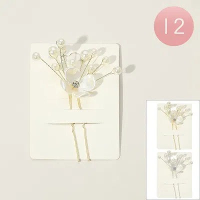 FASHNZFAB 12PCS - PEARL FLOWER FACETED BEADS BRANCH HAIR COMB PINS