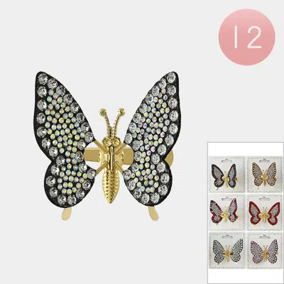 FASHNZFAB 12PCS - RHINESTONE EMBELLISHED BUTTERFLY ALLIGATOR SNAP HAIR CLIPS