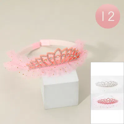 FASHNZFAB 12PCS - RHINESTONE EMBELLISHED TULLE PRINCESS TIARA HEADBANDS
