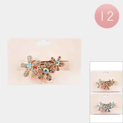 FASHNZFAB 12PCS - RHINESTONE PAVED TRIPLE FLOWER BARRETTES
