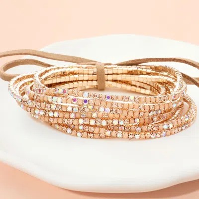 FASHNZFAB 12PCS - RIBBON COLORFUL RHINESTONE LAYERED STRETCH BRACELETS