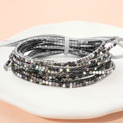 FASHNZFAB 12PCS - RIBBON COLORFUL RHINESTONE LAYERED STRETCH BRACELETS