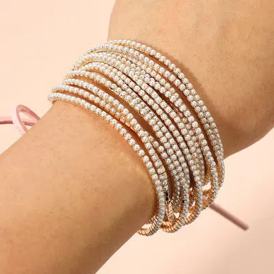 FASHNZFAB 12PCS - RIBBON PEARL RHINESTONE LAYERED STRETCH BRACELETS