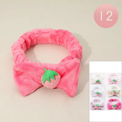 FASHNZFAB 12PCS - STRAWBERRY ACCENT SOFT STRETCH PLUSH BOW HEADBANDS
