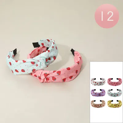 FASHNZFAB 12PCS - STRAWBERRY PATTERN KNOT HEADBANDS