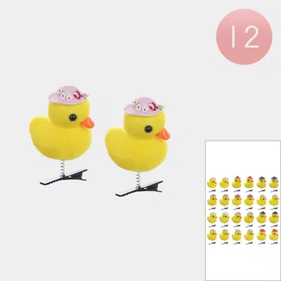 FASHNZFAB 12PCS - YELLOW DUCK WITH FLOWER HAT SPRING ALLIGATOR SNAP HAIR CLIPS