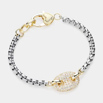 FASHNZFAB 14K GOLD PLATED CZ STONE PAVED MARINER LINK CHARM POINTED BRACELET