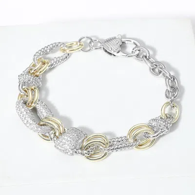 FASHNZFAB 14K GOLD PLATED TWO TONE CZ STONE PAVED RING LINK BRACELET